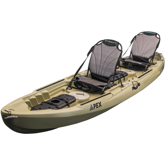 Stable tandem fishing kayak with deluxe adjustable seats
