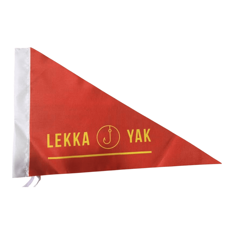 Load image into Gallery viewer, red safety flag with lekka yak logo