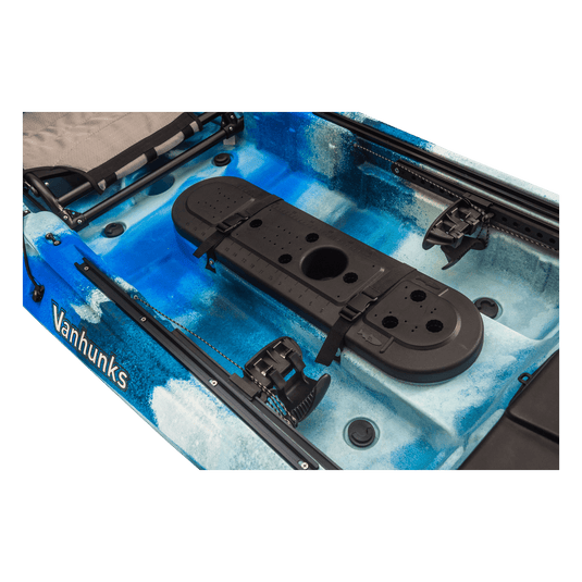 black bass kayak with oval hatch measuring area