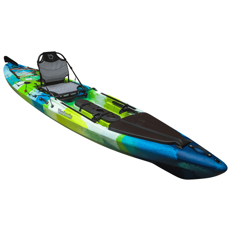 Load image into Gallery viewer, black bass kayak aqua green colour with deluxe aluminium seat
